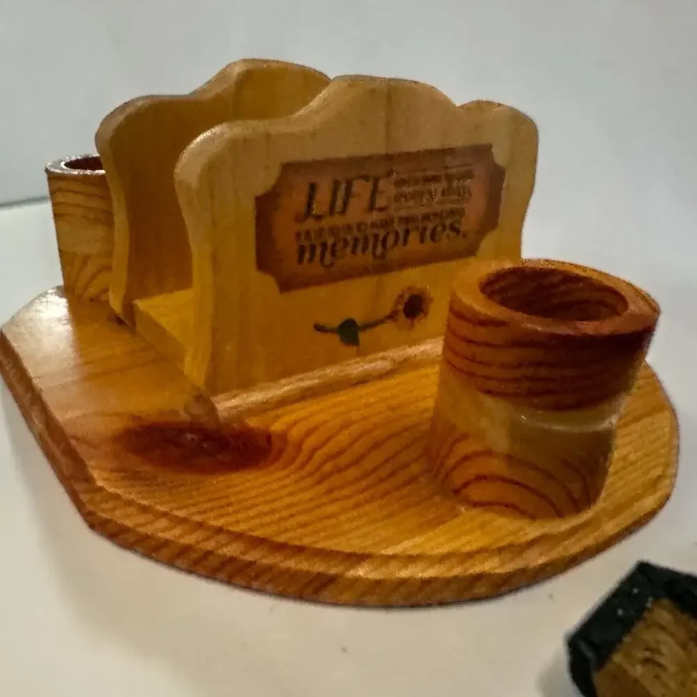 Handmade Wood Table Caddy Napkin Holder 3 Cup Organizer Pine Farmhouse